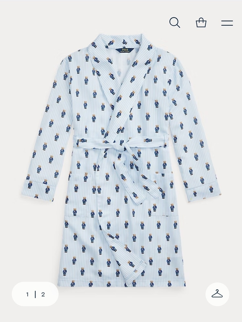Polo by Ralph Lauren Blue Flannel Kids' Robe with Bear Motif 12-14